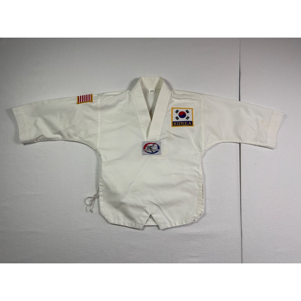 Tiger Claw Kids White Taekwondo Martial Arts Dobok Top Korea USA Patch Size 0000